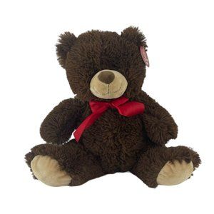 Kellytoy Kid Stuff Sitting Bear 13” Plush Brown Teddy Bear Stuffed Toy Red Bow